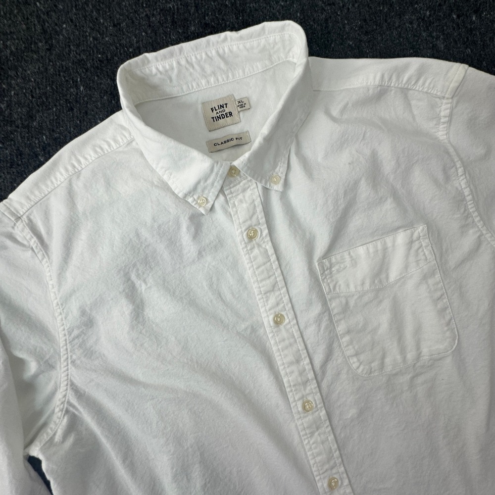 Flint and Tinder Button Down Mens XL White Classic Fit Oxford Shirt Long Sleeve